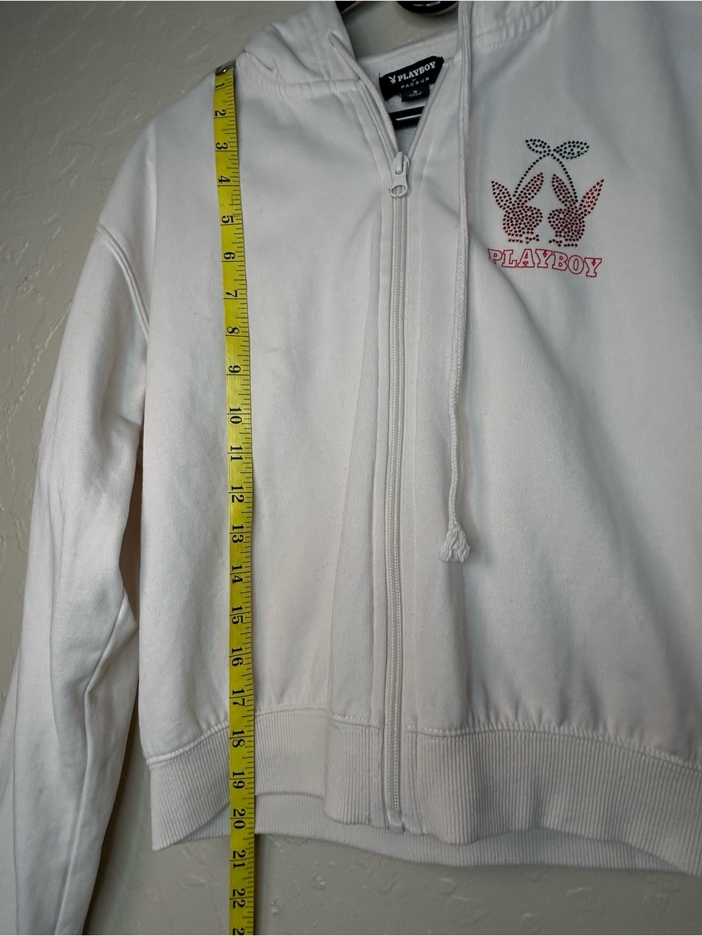 Playboy x PacSun White Cherry Rhinestone Zip-Up Hoodie Size S - Picture 4 of 5